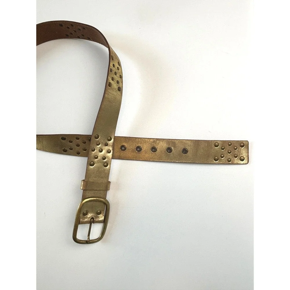 Free People Sola Stud Belt Gold Metallic Leather Women XL Boho